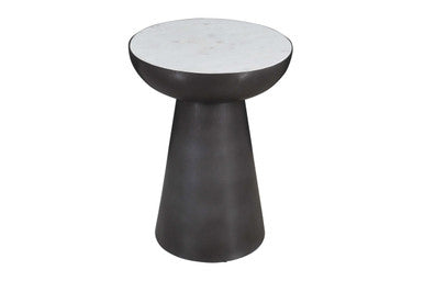 Marble and Iron 15" Round Pedestal Chair Side End Table