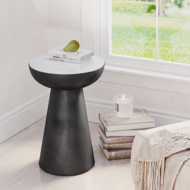 Marble and Iron 15" Round Pedestal Chair Side End Table