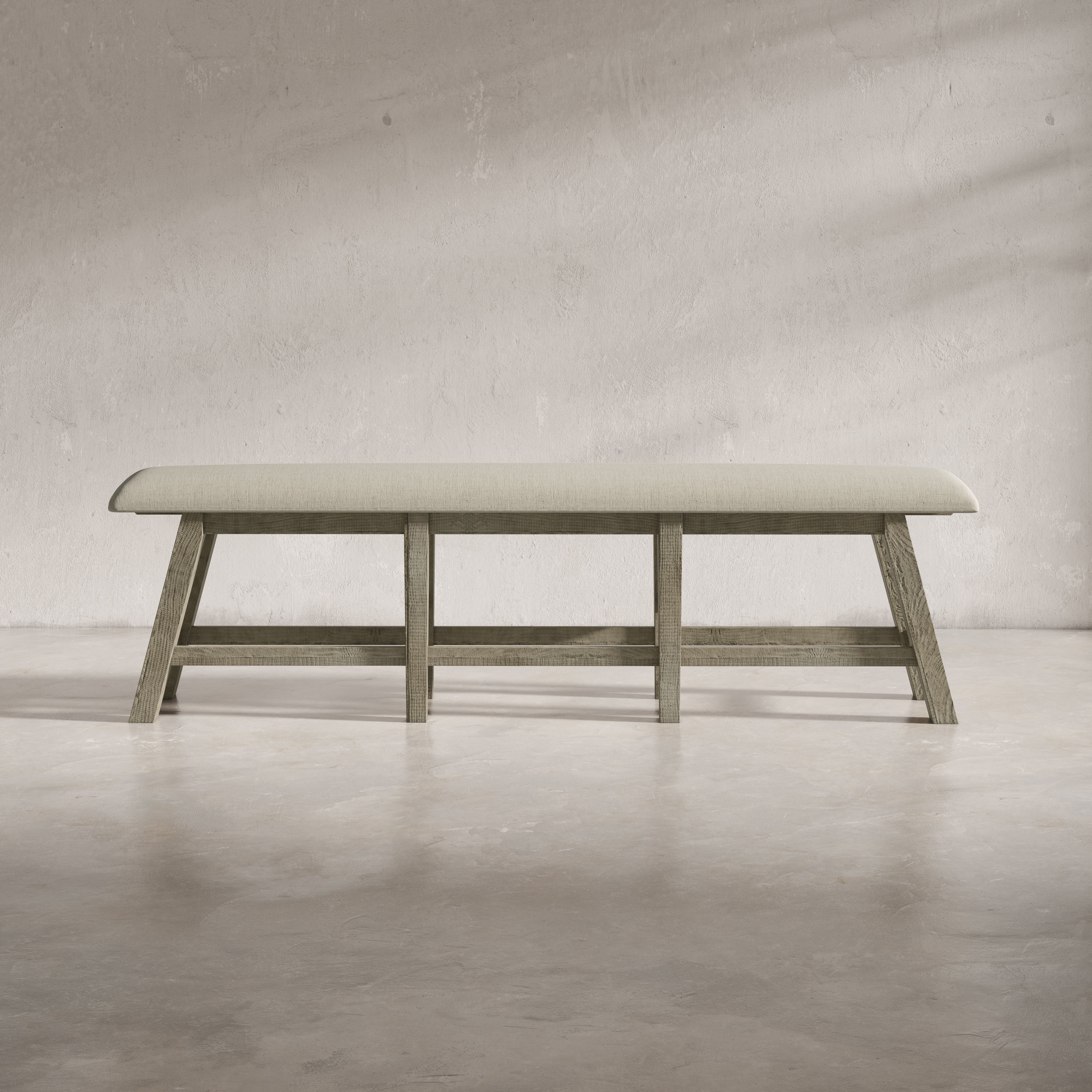 85" Upholstered Counter Height Bench, Distressed Solid Pine