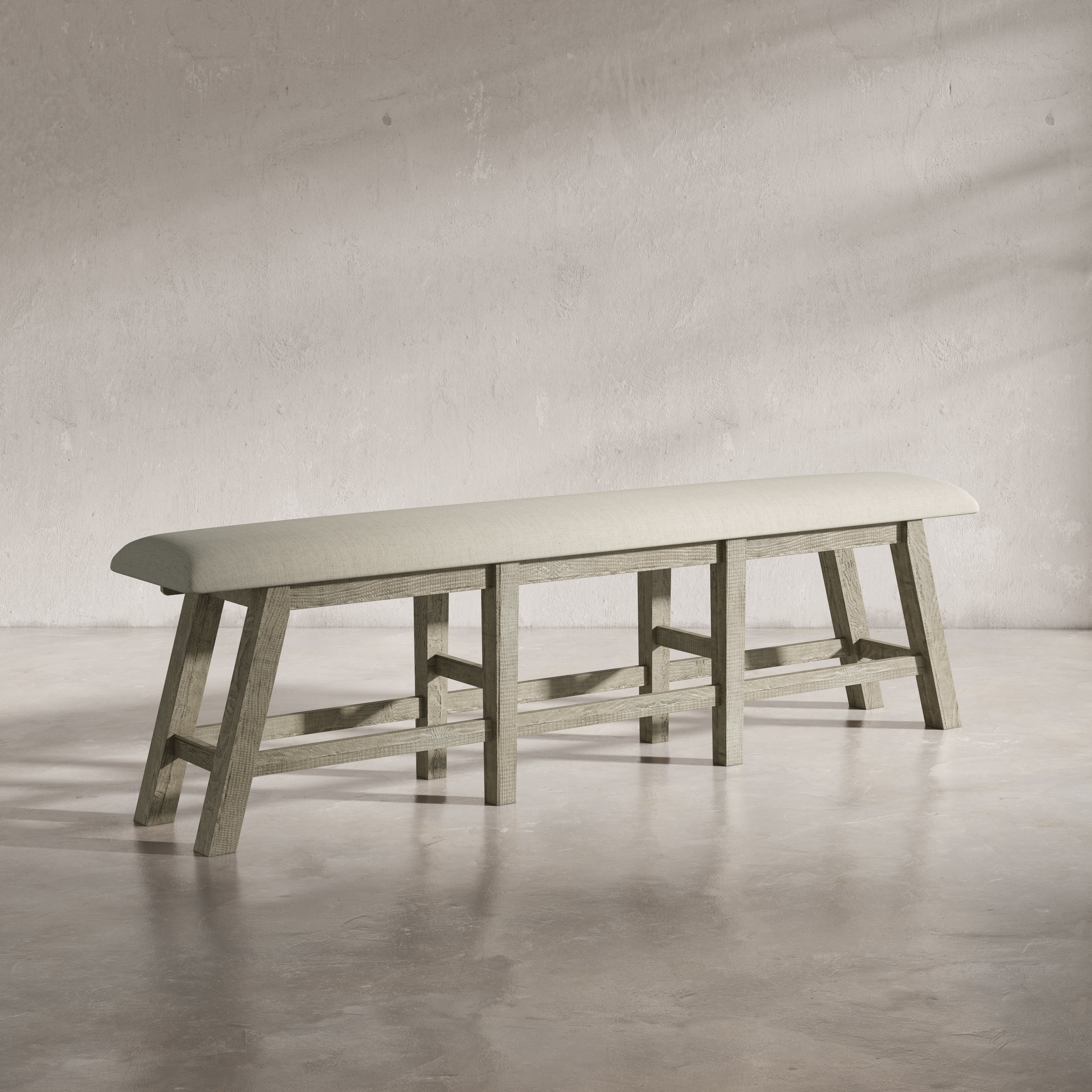85" Upholstered Counter Height Bench, Distressed Solid Pine