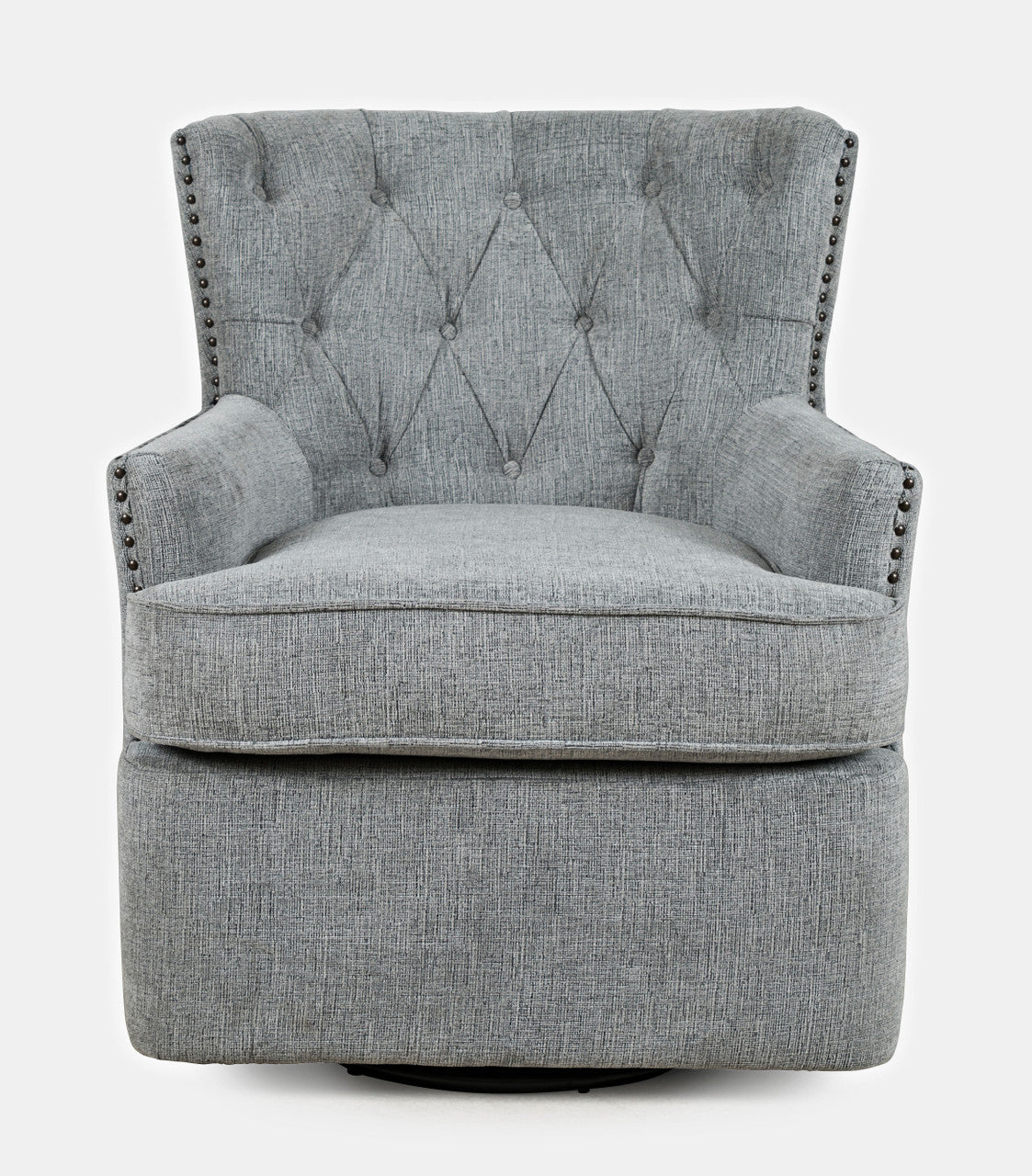 Bryce Transitional Upholstered Swivel Chair with Nail-head Trim