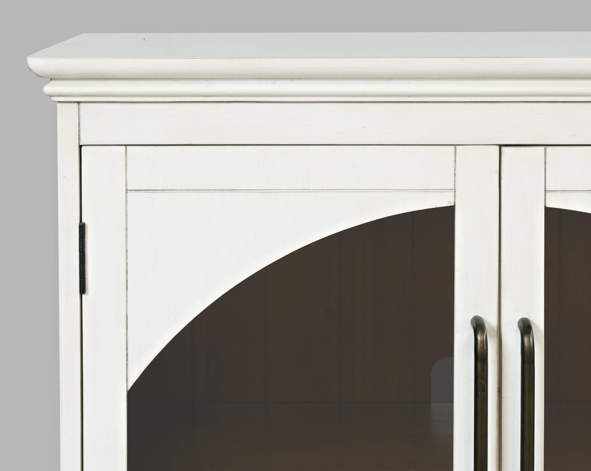 96-Inch White Sideboard Cabinet with Gothic Arch Glass Doors and Adjustable Shelves