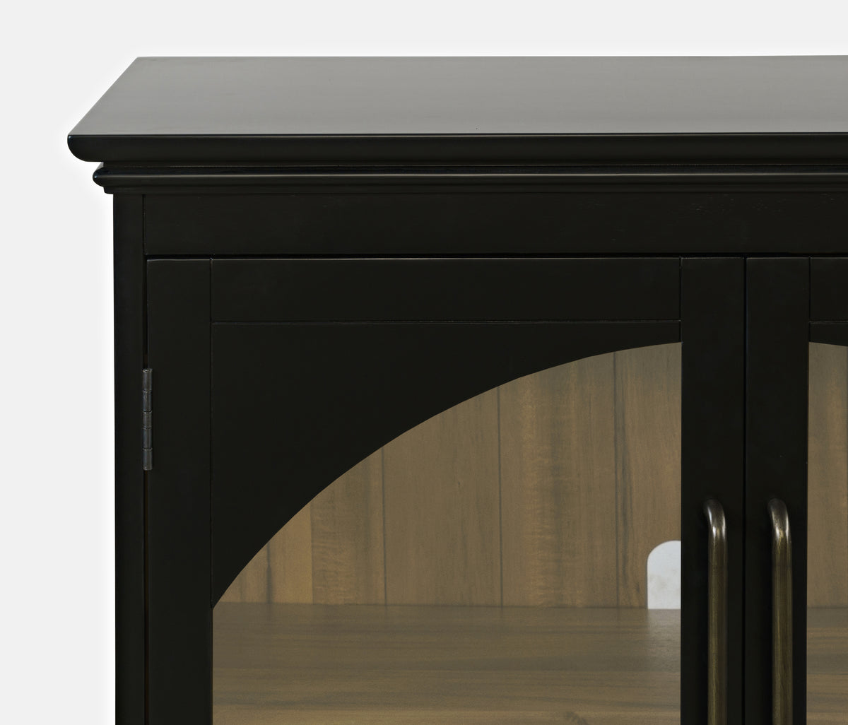 65-Inch Black Sideboard Cabinet with Gothic Arch Glass Doors and Adjustable Shelves