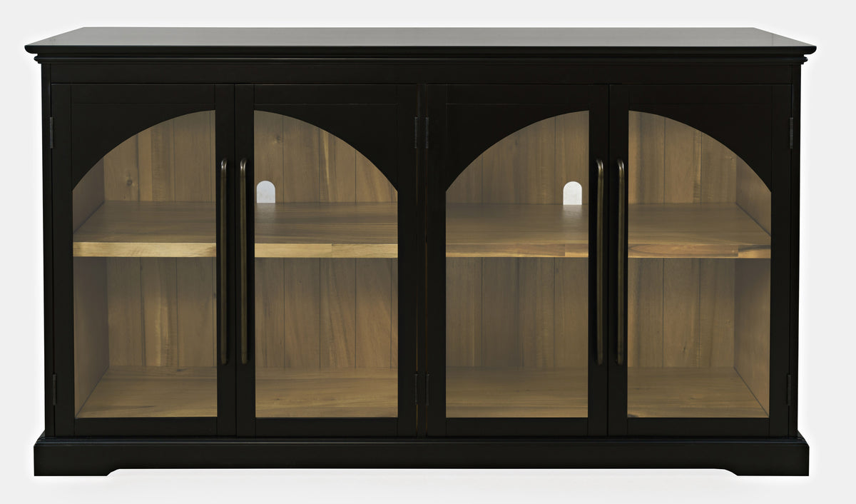 65-Inch Black Sideboard Cabinet with Gothic Arch Glass Doors and Adjustable Shelves