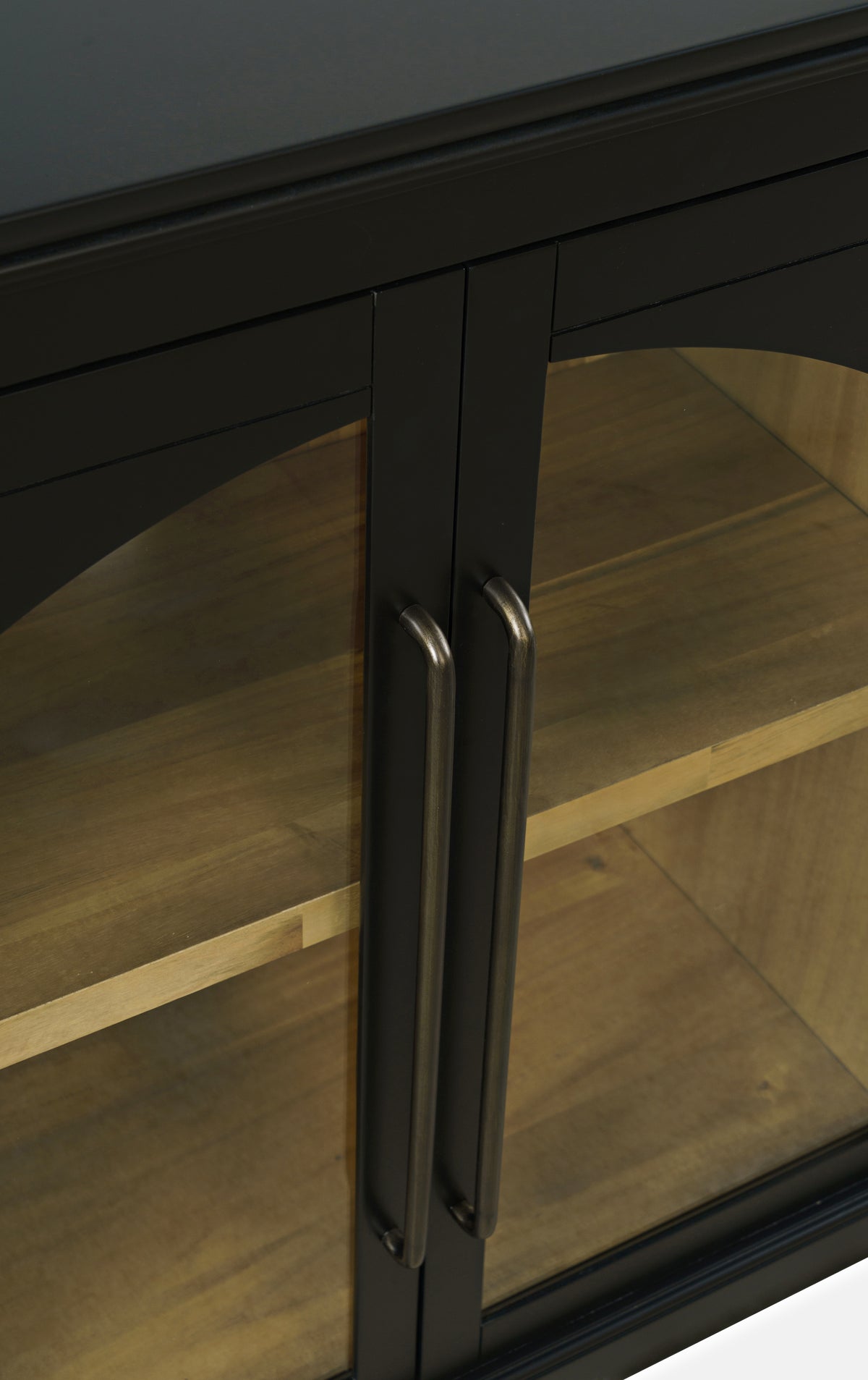 65-Inch Black Sideboard Cabinet with Gothic Arch Glass Doors and Adjustable Shelves