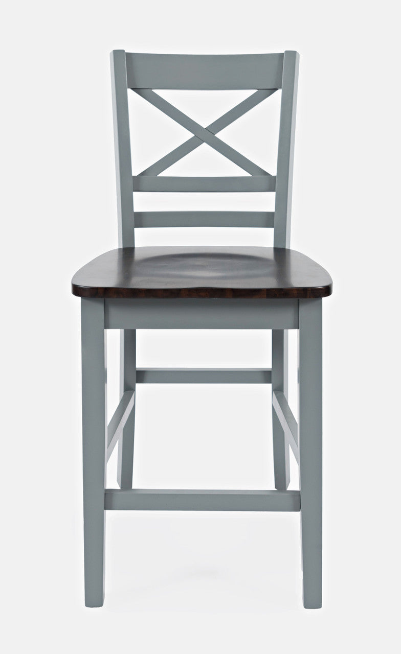 Coastal Town Solid Acacia Farmhouse X Back Stool (Set of 2)