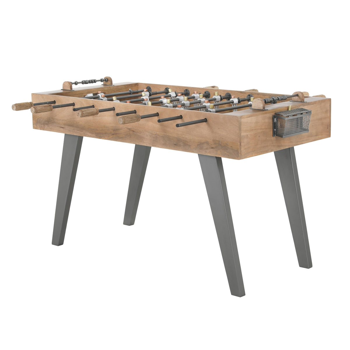 63-Inch Solid Mango Wood Foosball Game Table with Metal Legs, Brown