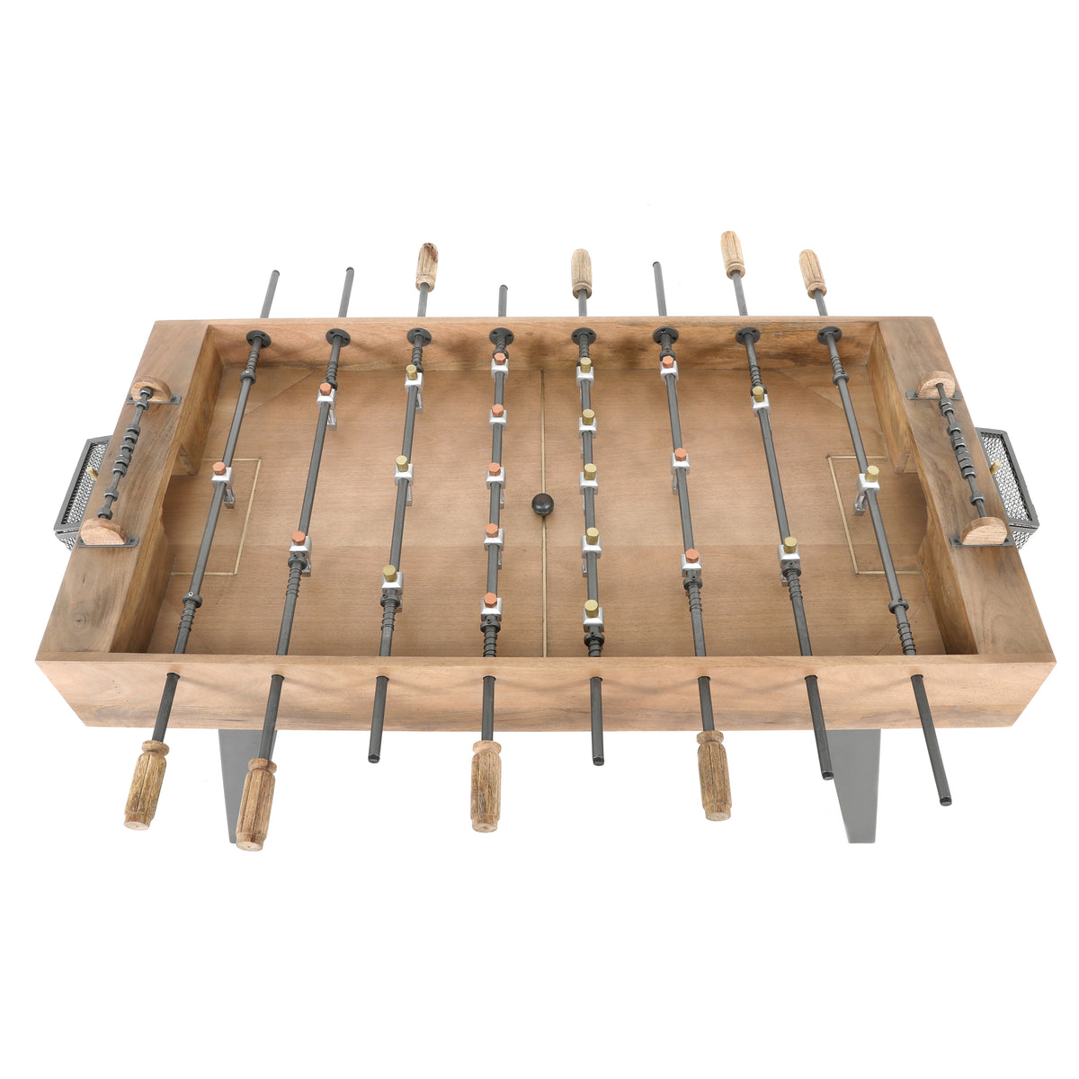 63-Inch Solid Mango Wood Foosball Game Table with Metal Legs, Brown