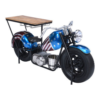 70" Patriotic American Flag Motorcycle Bar Console Table with Storage