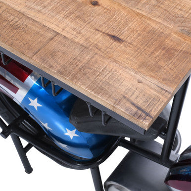 70" Patriotic American Flag Motorcycle Bar Console Table with Storage