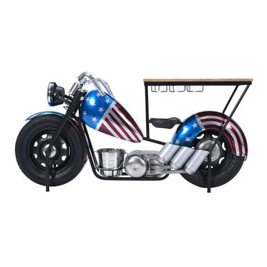 70" Patriotic American Flag Motorcycle Bar Console Table with Storage