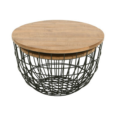 World Vault Nested Storage Solid Wood and Metal Basket Coffee Tables (Set of 2)