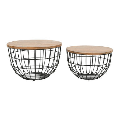 World Vault Nested Storage Solid Wood and Metal Basket Coffee Tables (Set of 2)