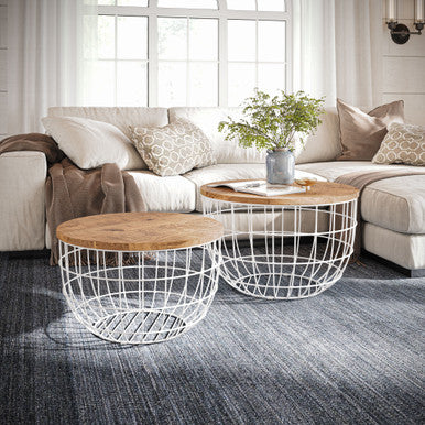 World Vault Nested Storage Solid Wood and Metal Basket Coffee Tables (Set of 2)