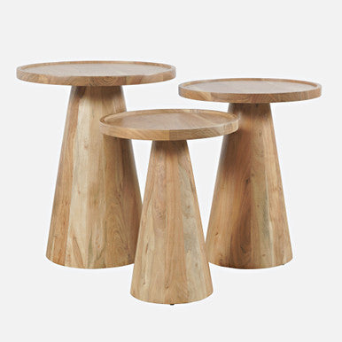 Mid-Century Modern Solid Mango Wood Round Accent Tables (Set of 3)