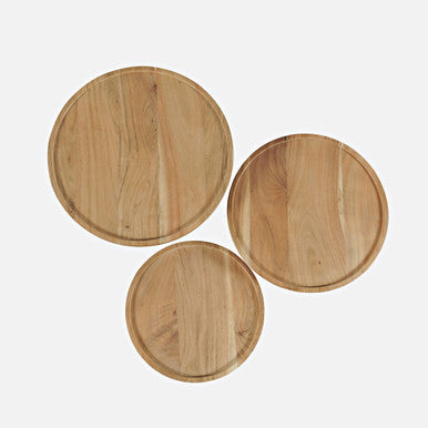 Mid-Century Modern Solid Mango Wood Round Accent Tables (Set of 3)