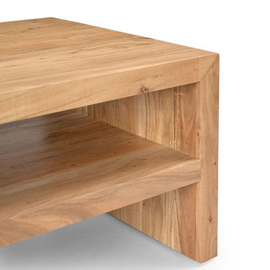 Mike Modern 44" Solid Wood Coffee Table with Storage Shelf
