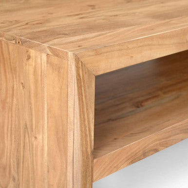 Mike Modern 44" Solid Wood Coffee Table with Storage Shelf