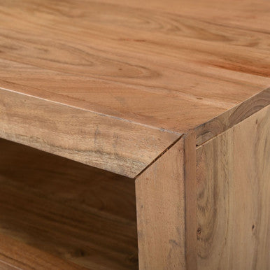 22" Mitered Design Solid Wood End Table with Storage Shelf