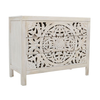 Jolie Rustic Hand-Carved Mango Wood Boho Accent Chest