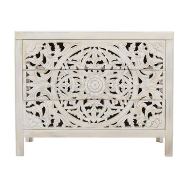 Jolie Rustic Hand-Carved Mango Wood Boho Accent Chest
