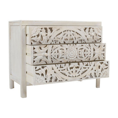 Jolie Rustic Hand-Carved Mango Wood Boho Accent Chest