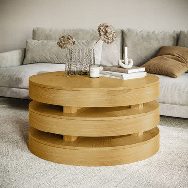 Rush Modern Round Layered Coffee Table with Caster Wheels