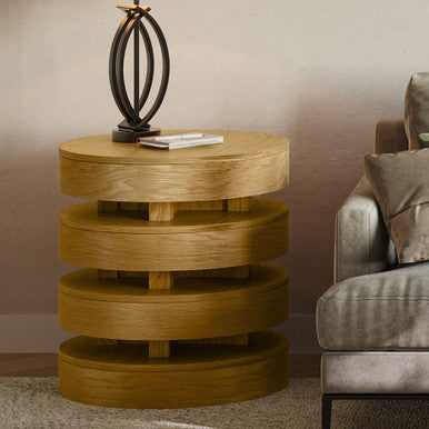 Rush Modern Floating Sculpture Layered Round End Table