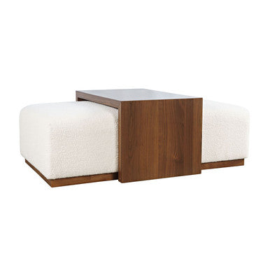 Hilltop 48" Ivory Boucle Sliding Ottoman with Coffee Table Top