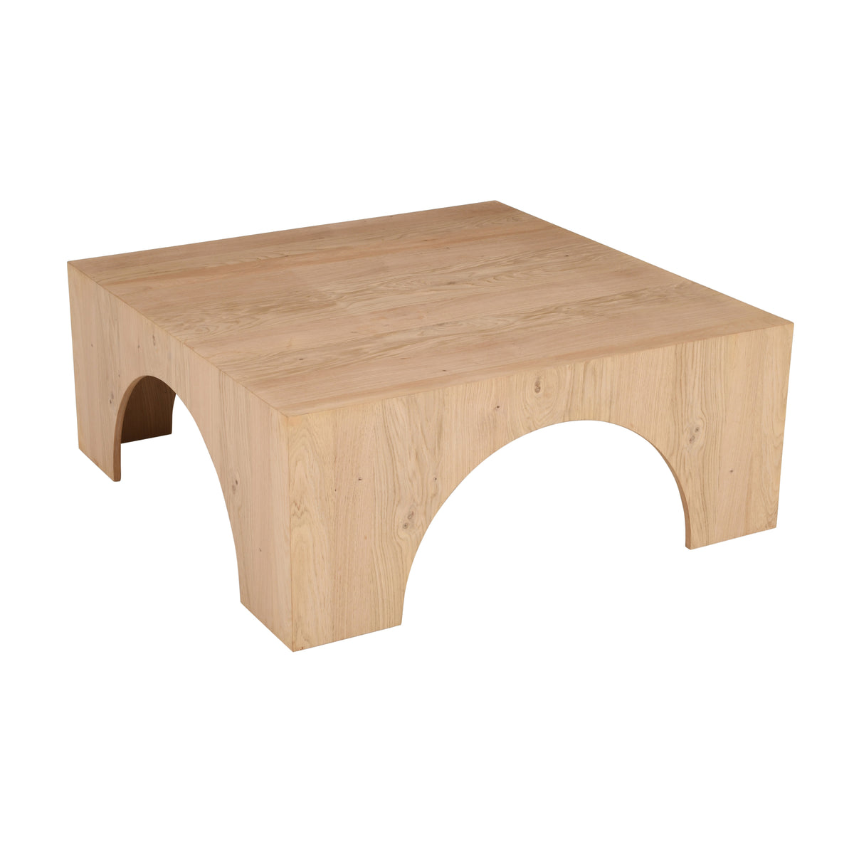 40-Inch Oak Square Coffee Table with Arched Wood Frame, Modern Rustic Design