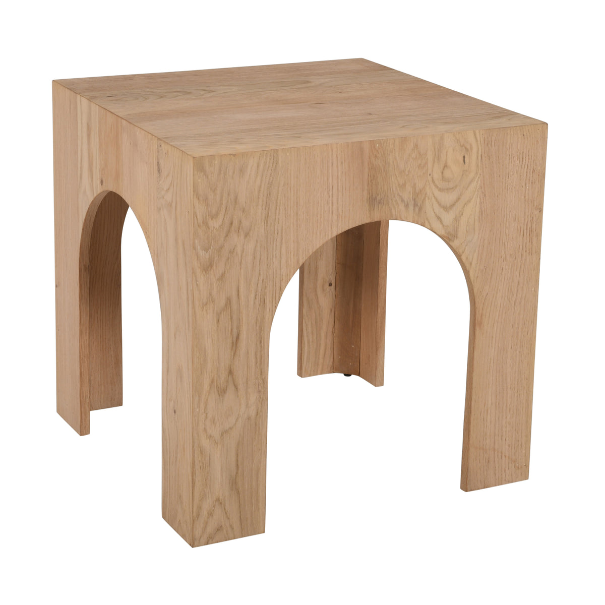 20-Inch Oak Square End Table with Arched Wood Frame, Modern Rustic Accent Table