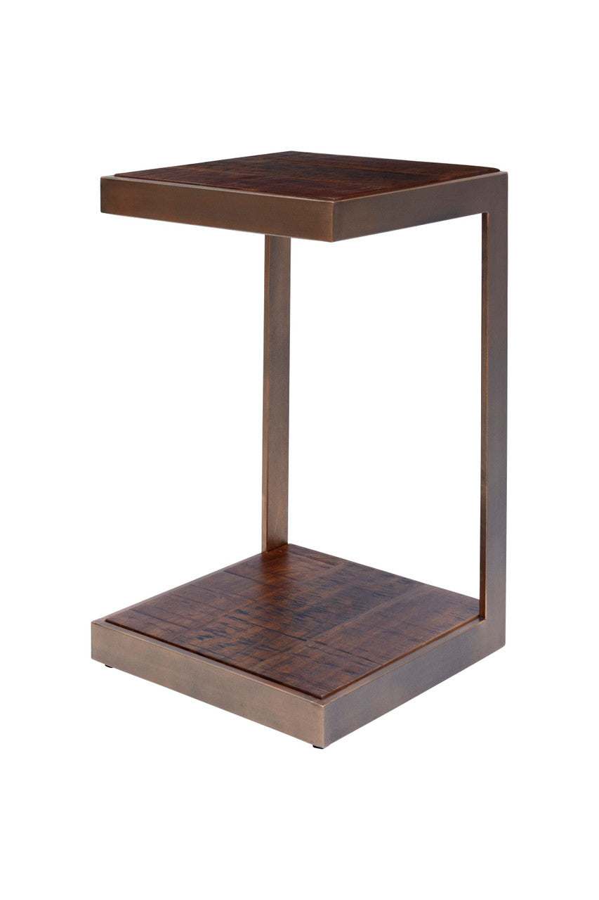 World Vault Distressed Acacia and Stainless Steel "C" Side Accent Table