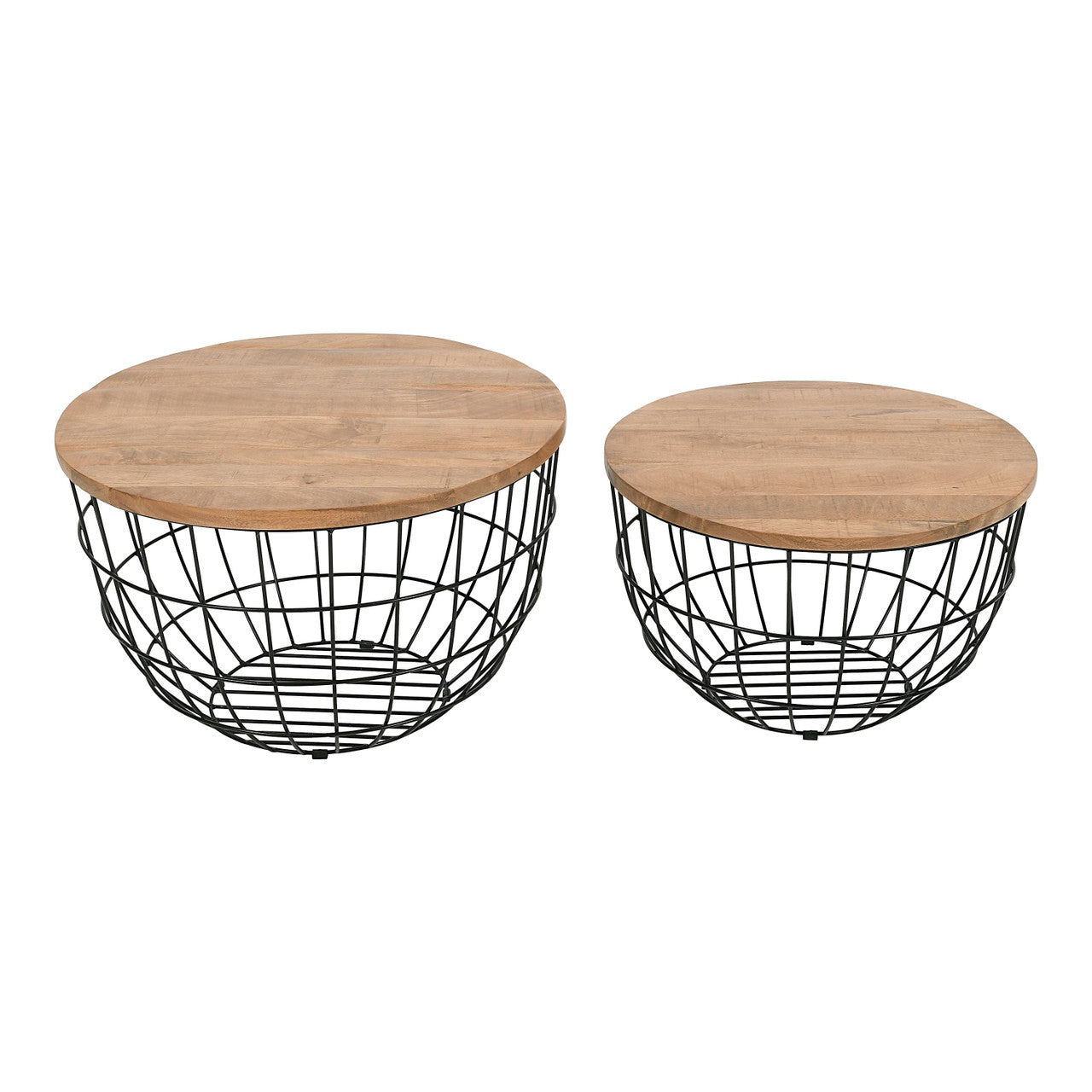 World Vault Nested Storage Solid Wood and Metal Basket Coffee Tables (Set of 2)