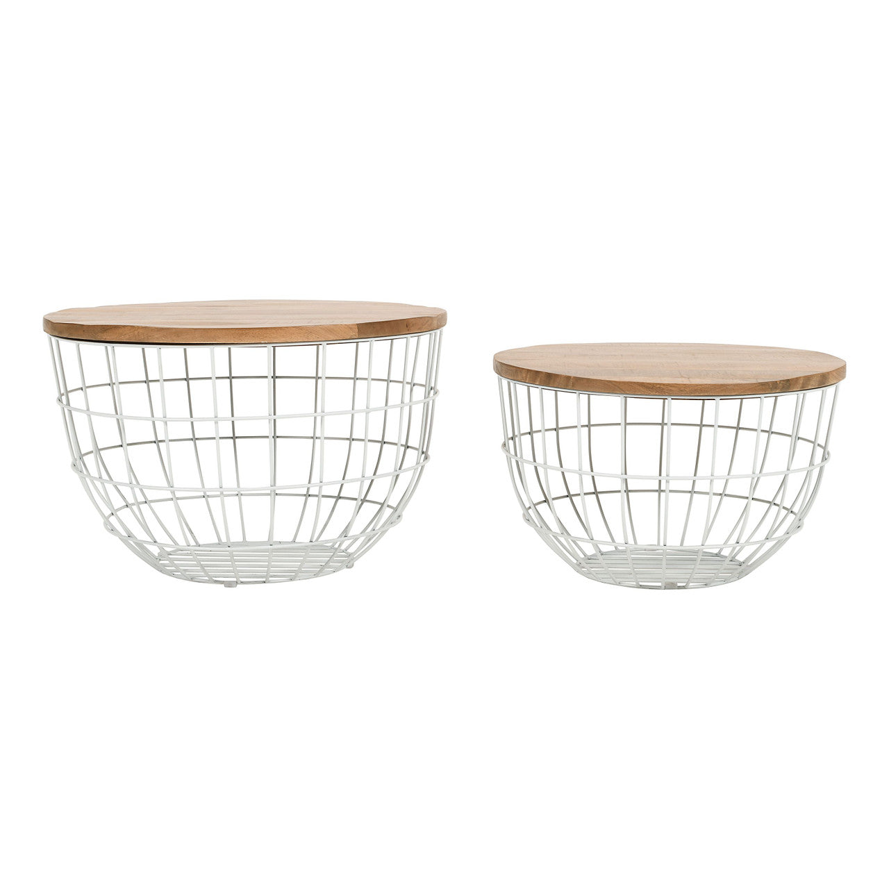 World Vault Nested Storage Solid Wood and Metal Basket Coffee Tables (Set of 2)