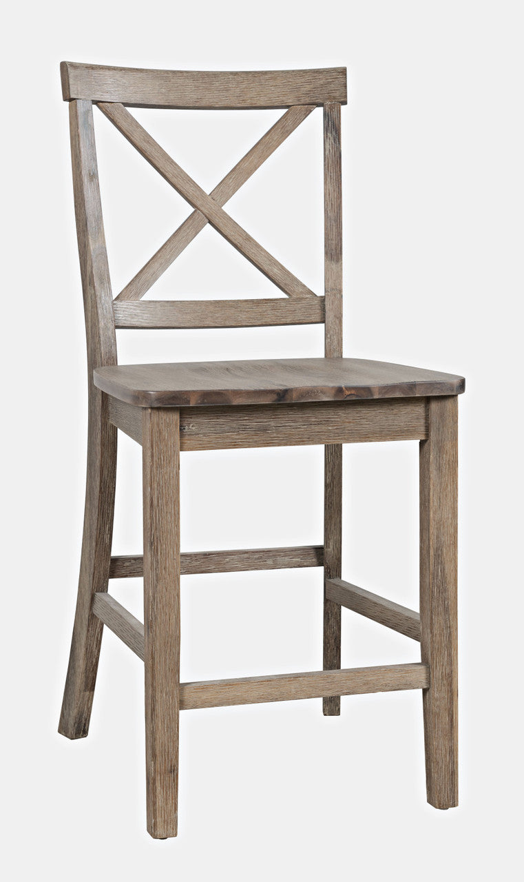 Tidal Dawn Brushed Wood X-Back Counter Barstool - Set of 2