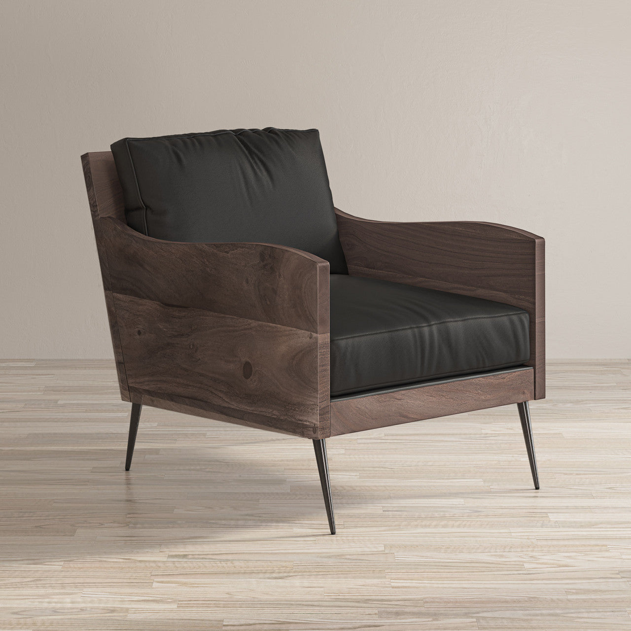 Karma Genuine Leather Solid Wood Rustic Accent Chair