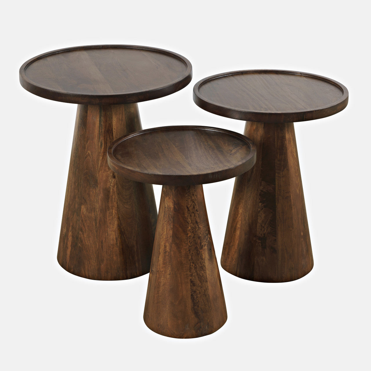 Mid-Century Modern Solid Mango Wood Round Accent Tables (Set of 3)