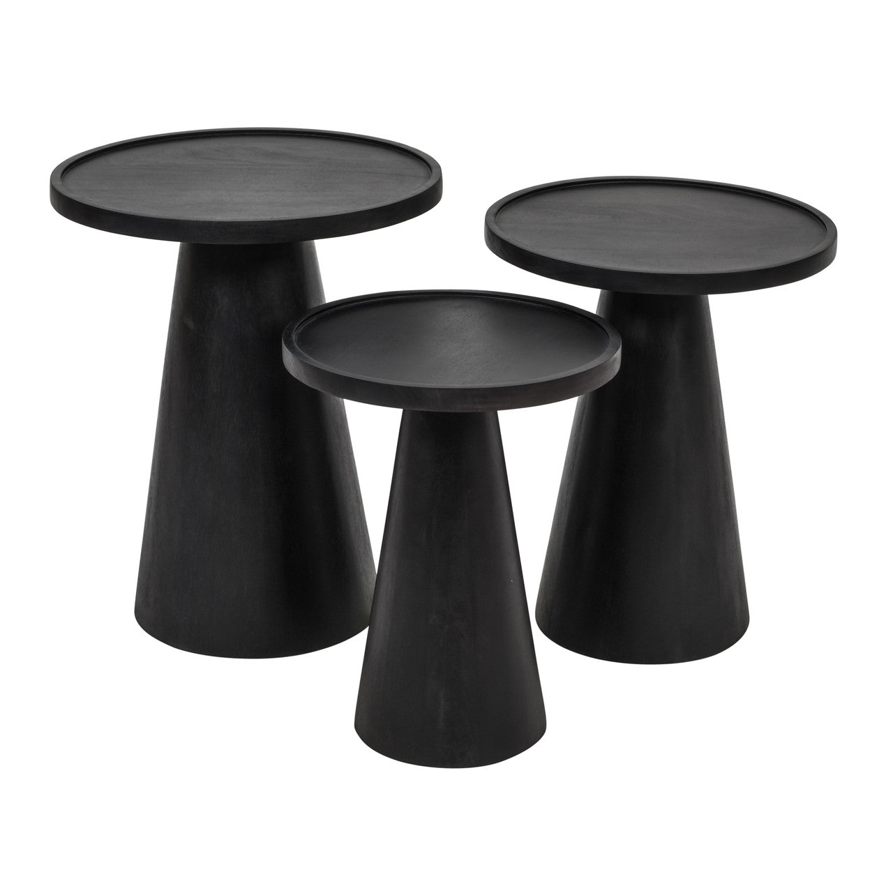 Mid-Century Modern Solid Mango Wood Round Accent Tables (Set of 3)