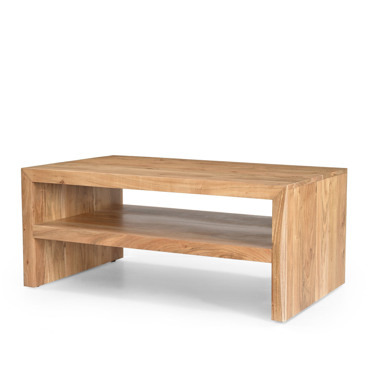 Mike Modern 44" Solid Wood Coffee Table with Storage Shelf