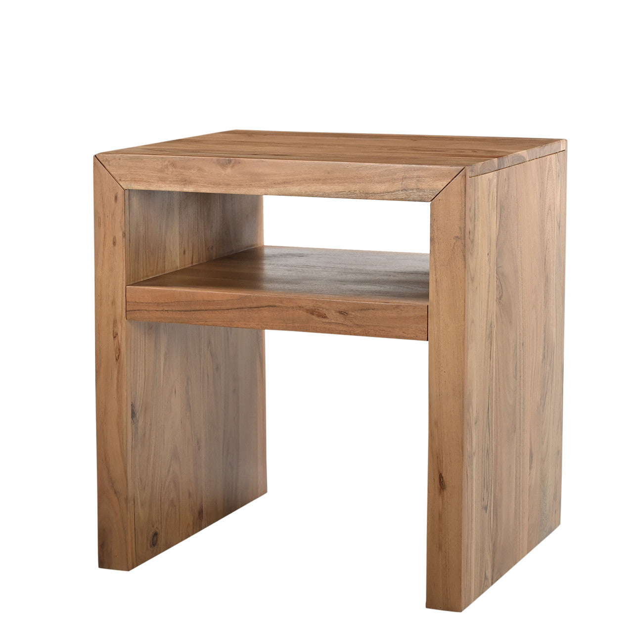 22" Mitered Design Solid Wood End Table with Storage Shelf