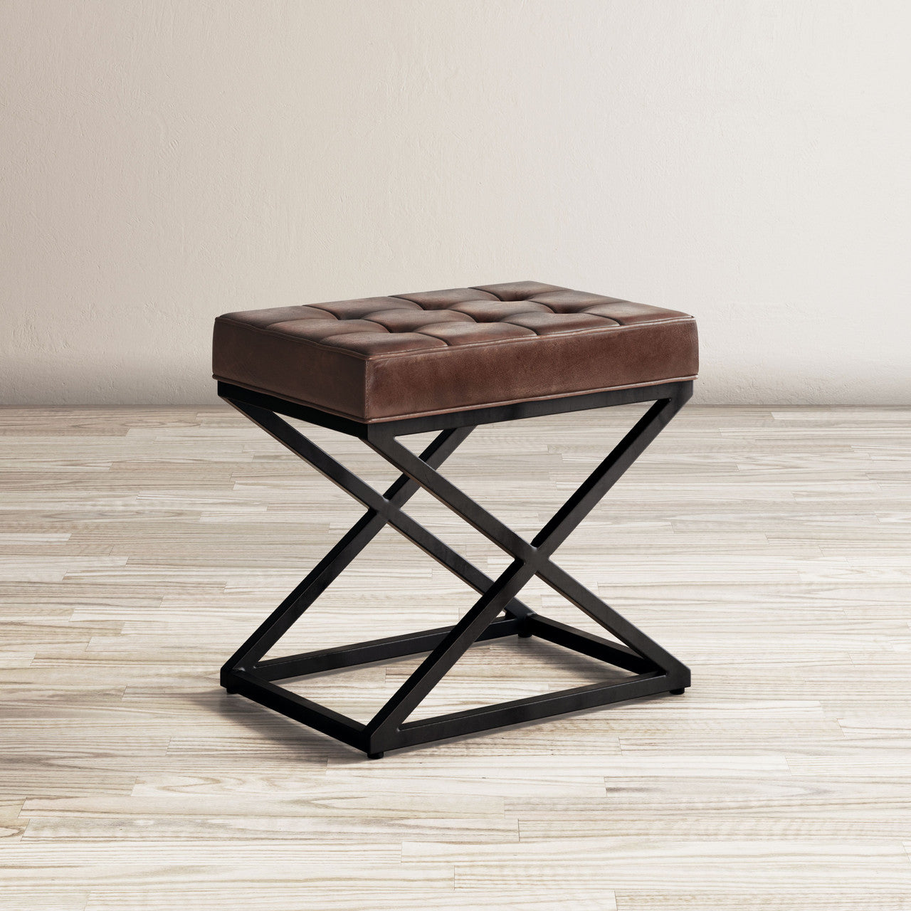 Brooks Distressed Genuine Leather Ottoman Stool