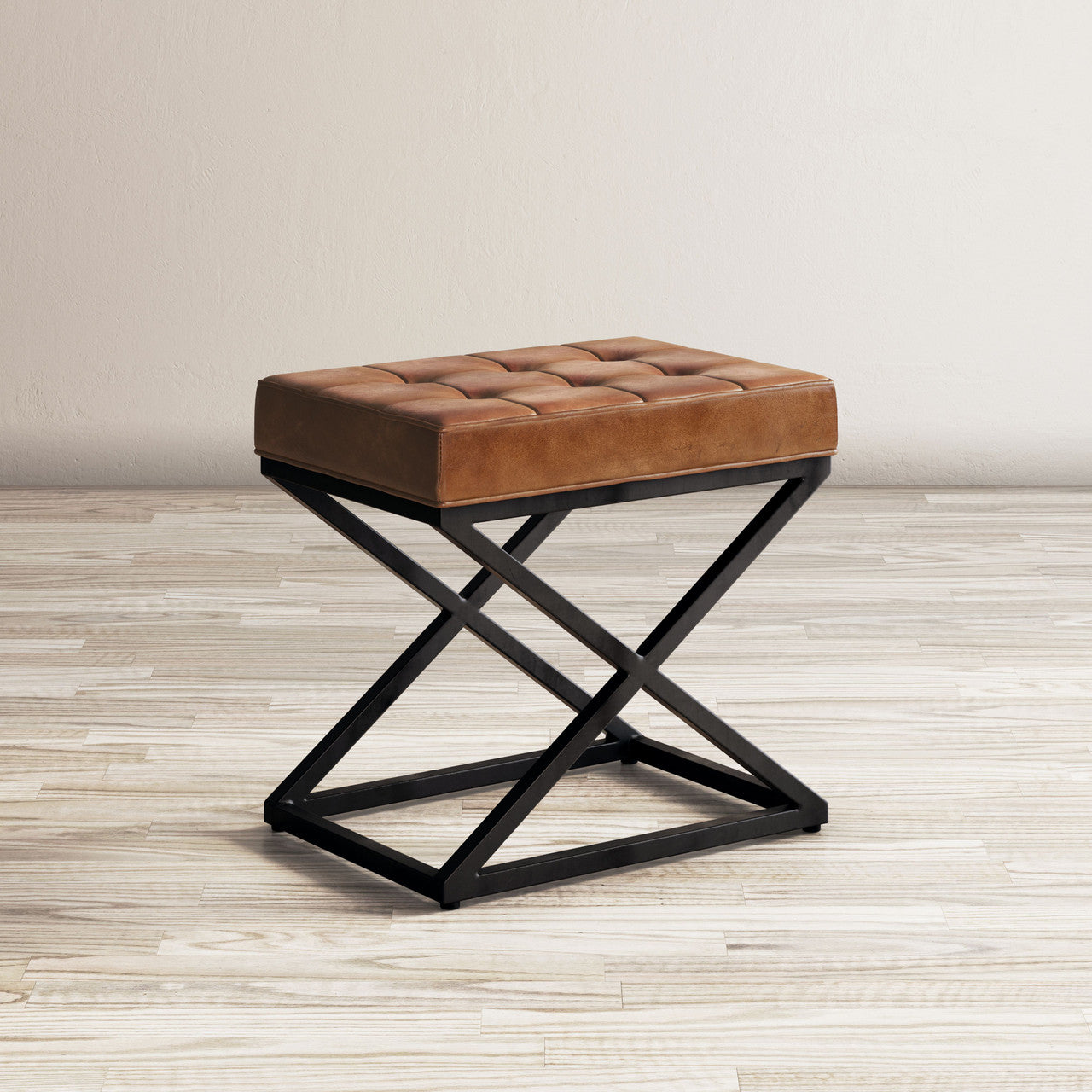 Brooks Distressed Genuine Leather Ottoman Stool