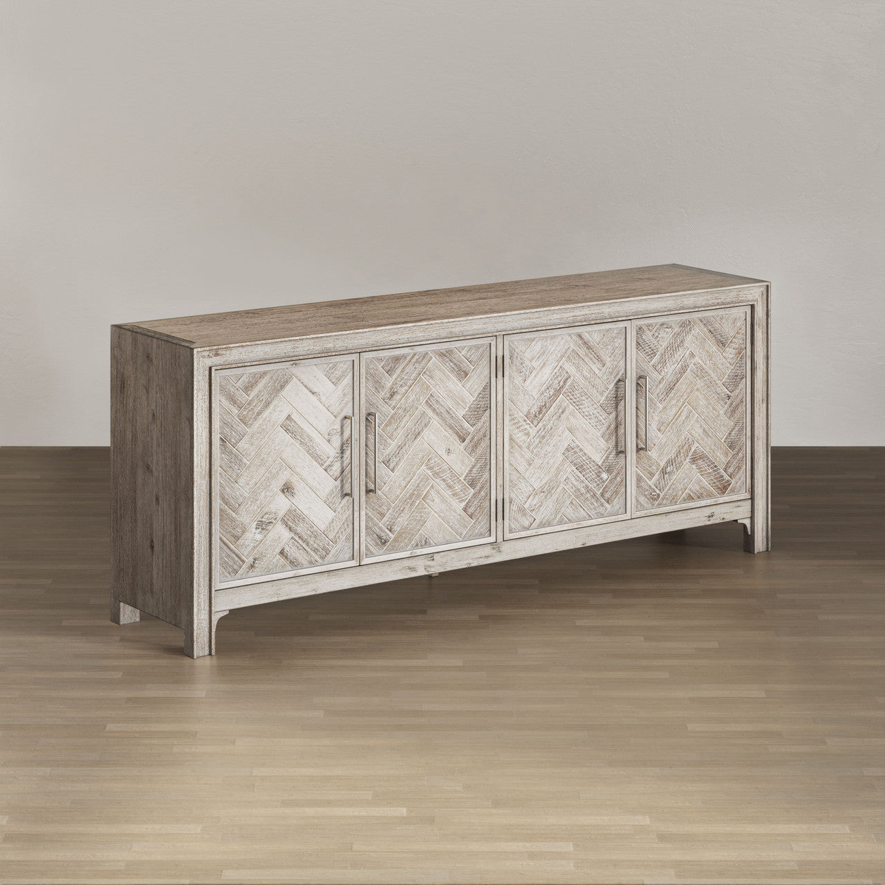 Urban Mid-Century Chevron Four-Door 79" Accent Cabinet