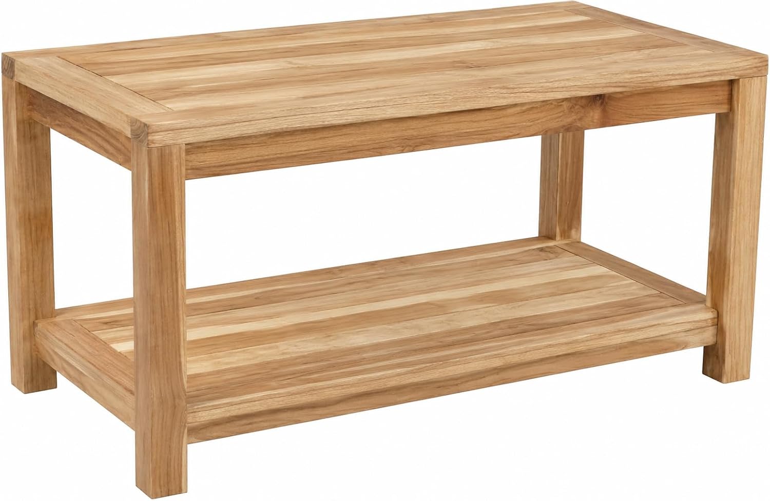 Teak Wood Coffee Table with Bottom Storage Shelf