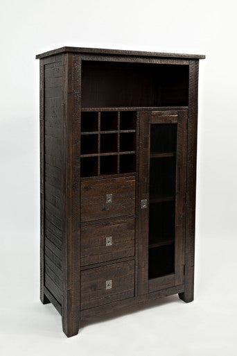 Lagoon Distressed Rustic Acacia Pantry Cabinet with Wine Rack