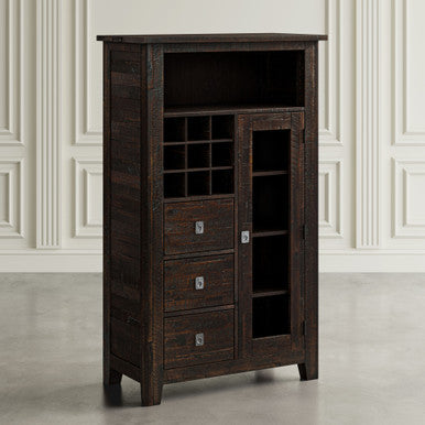 Lagoon Distressed Rustic Acacia Pantry Cabinet with Wine Rack