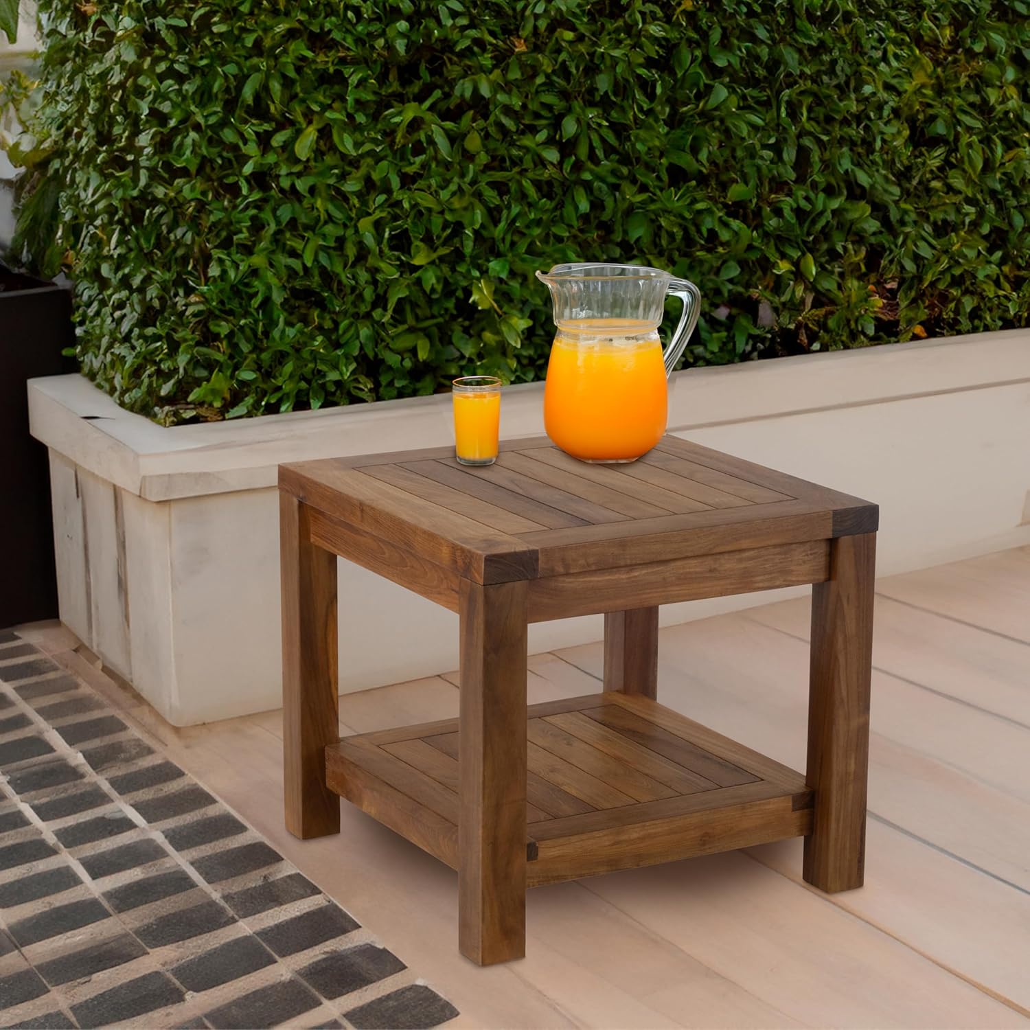 RRI Goods Teak Wood Side Table with Storage - 18"