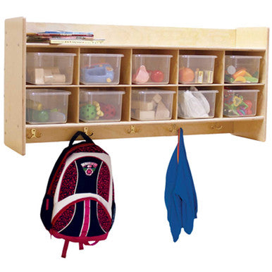 Contender 10 Section Wall Hanging Shelf with Clear Bins