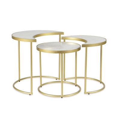RRI Goods Modern White Marble & Gold Metal Frame Nesting Tables Set Of 3