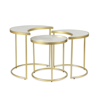 RRI Goods Modern White Marble & Gold Metal Frame Nesting Tables Set Of 3